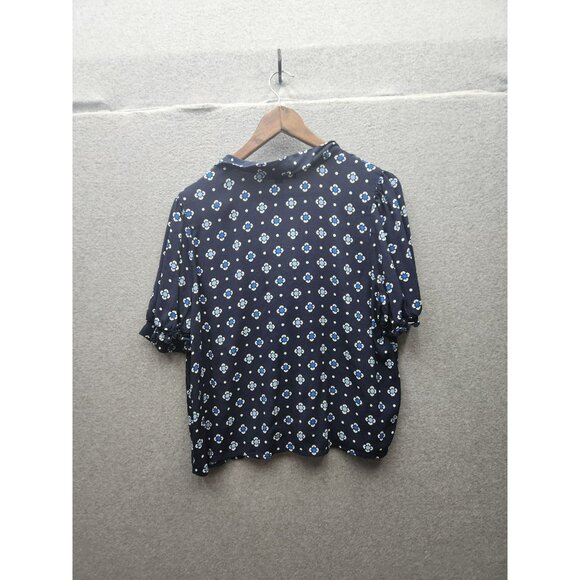 Loft Womens Navy Floral Blouse L Short Sleeve 100% Rayon - Picture 5 of 5